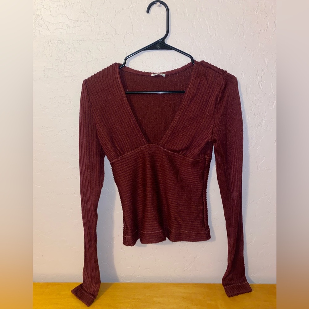 Maroon Long Sleeve Free People Shirt